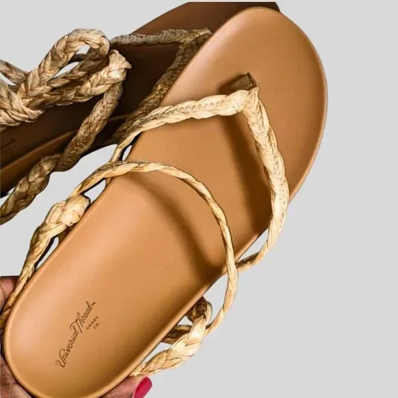 Universal Thread Raffia Rope Sandals Women’s 9.5 Tan Lace-Up Boho Summer Shoes - Picture 6 of 10